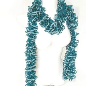 Teal & Silver Sparkle Bell Crochet Scarf